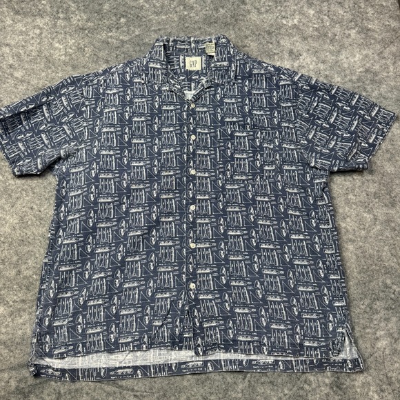 GAP Other - VTG Gap‎ Shirt Mens Large Blue Nautical Ship Bottle Linen Blend Button Up Travel